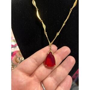 15” Vintage Garnet Necklace Gold Tone Red Jewelry
